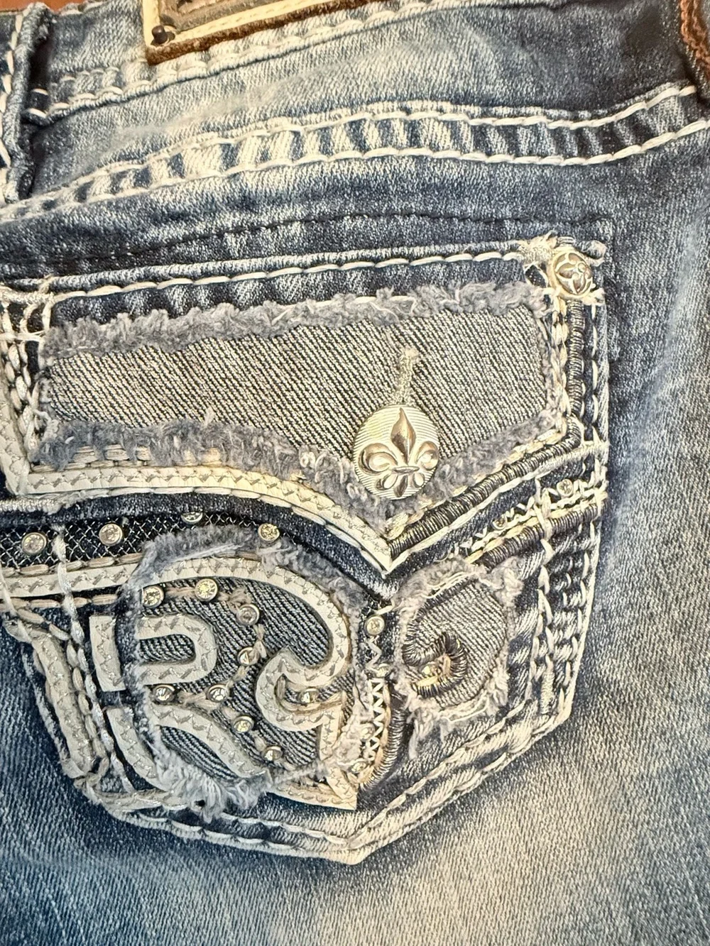 Rock Revival Light Blue Embellished Denim Shorts - Picture 7 of 7